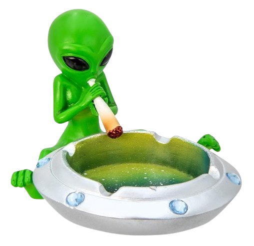 Aschenbecher "Alien mit Joint & UFO", grün