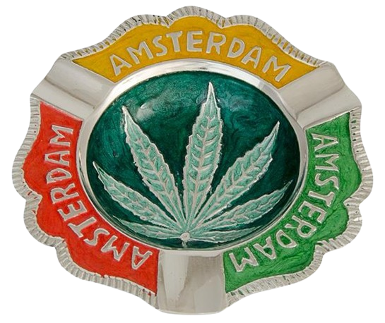 Messing Aschenbecher "Amsterdam Leaf", rasta rund