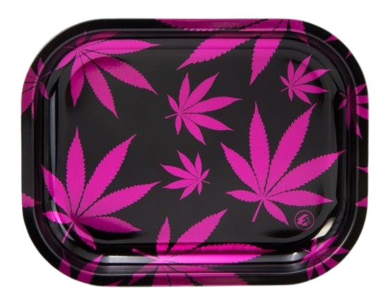 Dreh-Tablett - Rolling Tray MINI "LEAVES PINK Metallic"