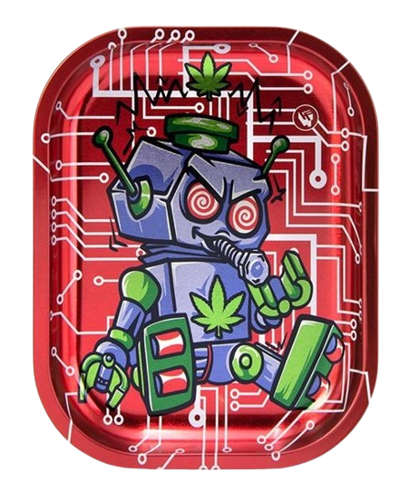 Dreh-Tablett - Rolling Tray MINI "420 ROBOTS 2/4 Metallic"