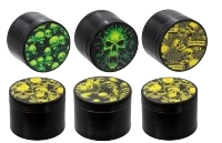 Aluminium Mühle/Grinder schwarz "glow in the dark - Skull" / 4teilig / Ø50mm