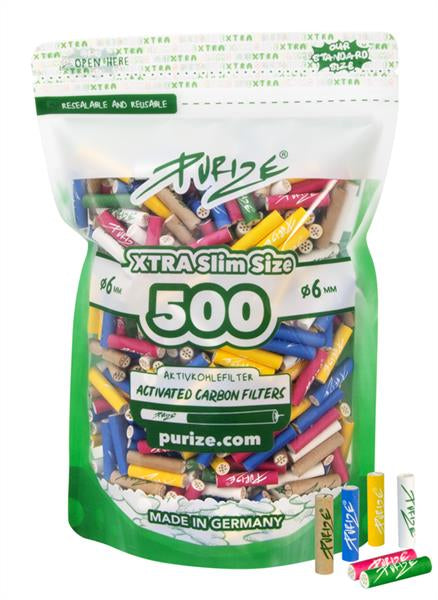 PURIZE XTRA Slim Size Multicolor Aktivkohlefilter, ø 5,9mm, 500er Doypack