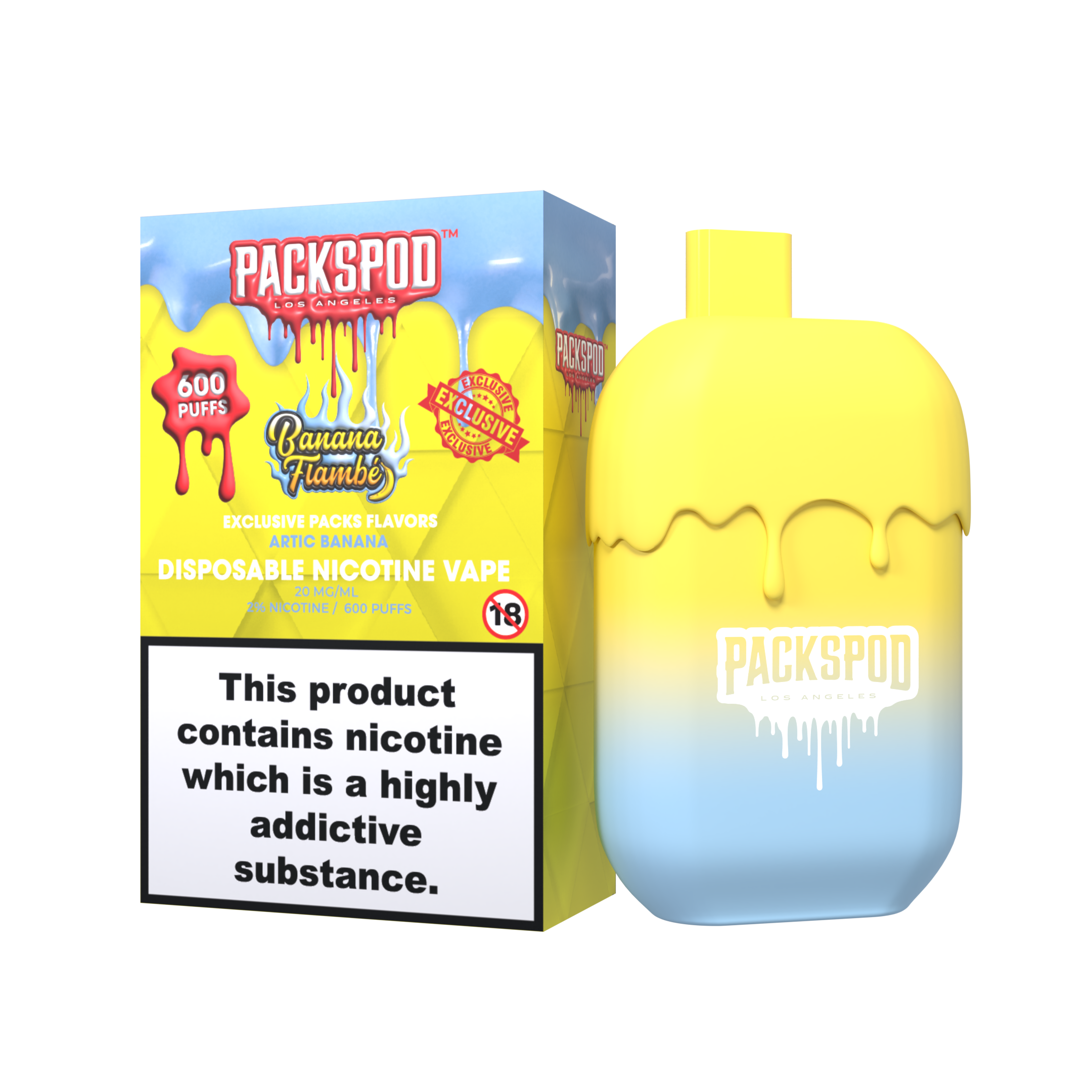 PACKSPOD MINI Banana Flambé - Einweg Vape - 20mg - 600 Züge