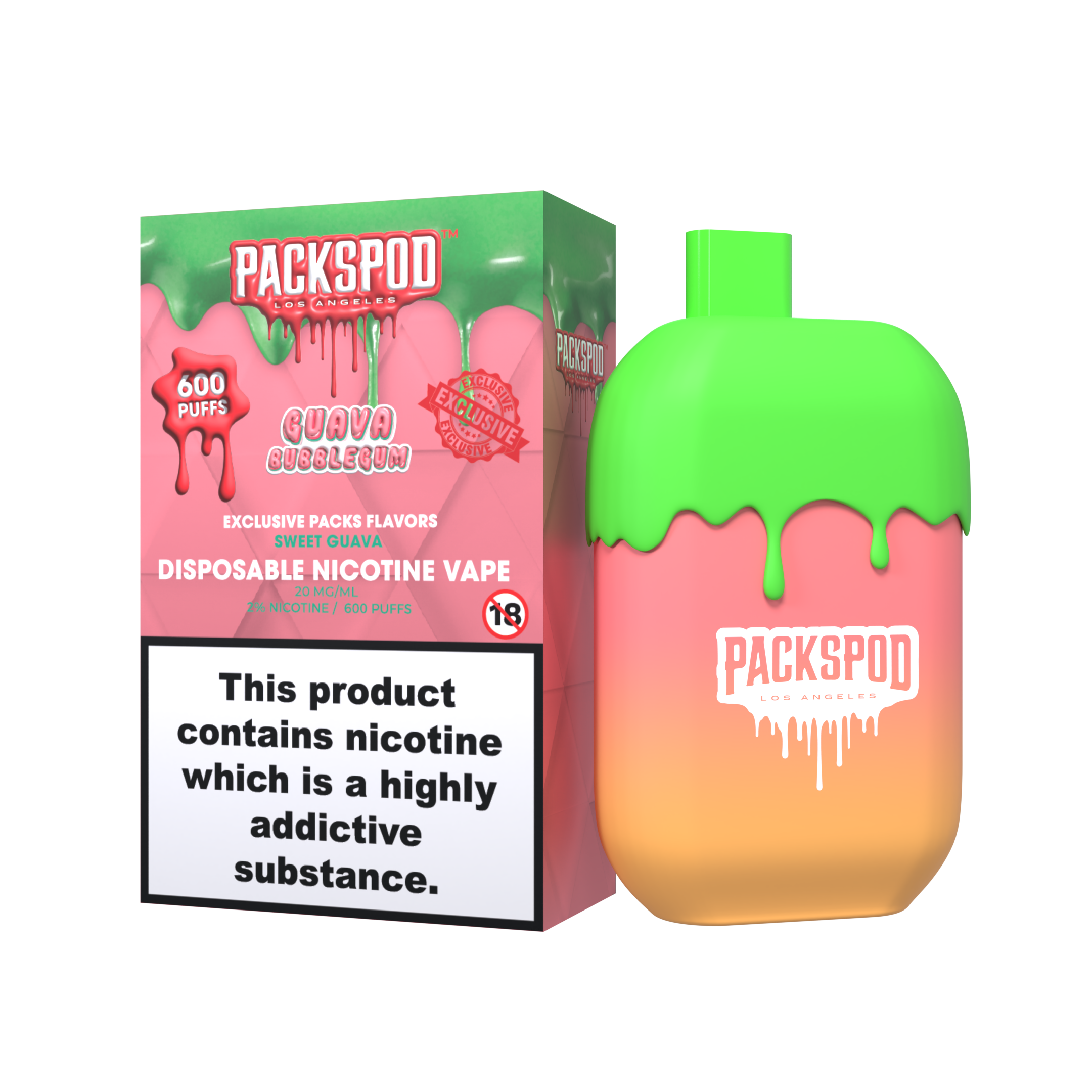 PACKSPOD MINI Guava Bubblegum - Einweg Vape - 20mg - 600 Züge