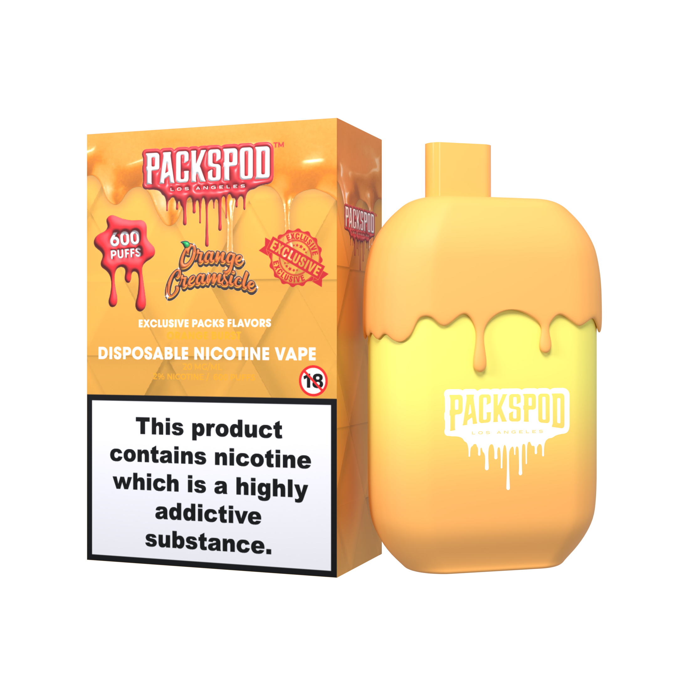PACKSPOD Orange Creamsicle - Einweg Vape - 20mg - 600 Züge
