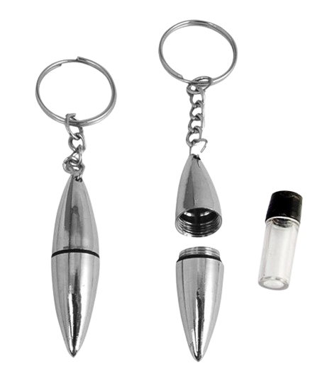 Versteck Schlüsselanhänger Metall silber "Bullet" in Patronenform