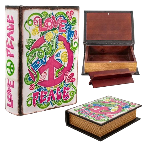 Buchversteck/Stash Book Holzbox "Love & Peace" Versteck Box