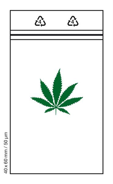 Tütchen - ZIP Beutel, 40x60mm - Hanfblatt - VE 100 Tütchen