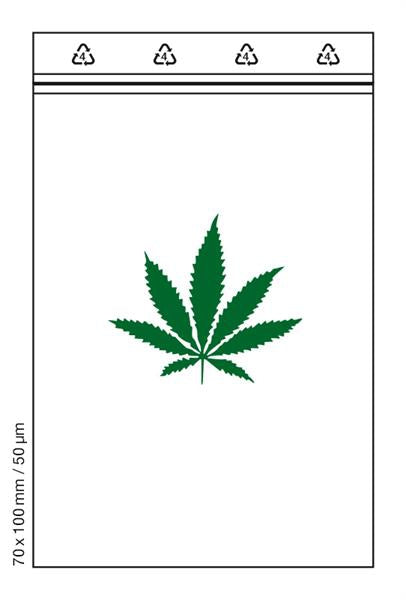 Tütchen - ZIP Beutel, 70x100mm - Hanfblatt - VE 100 Tütchen