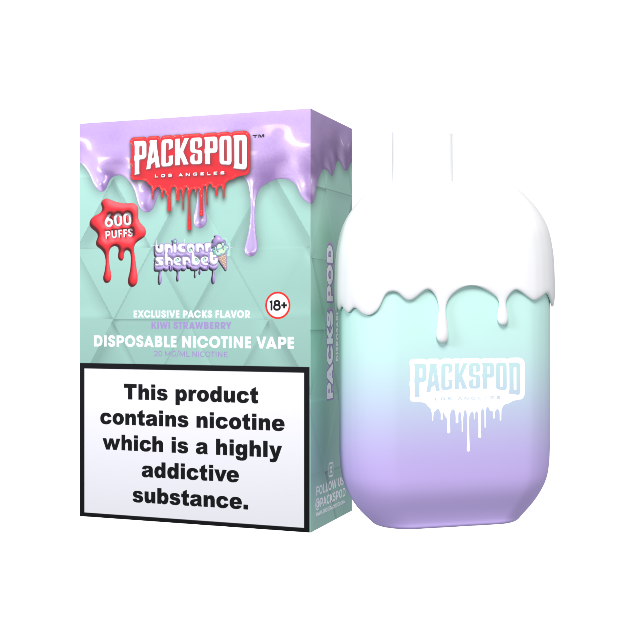 PACKSPOD Unicorn Sherbet - Einweg Vape - 20mg - 600 Züge