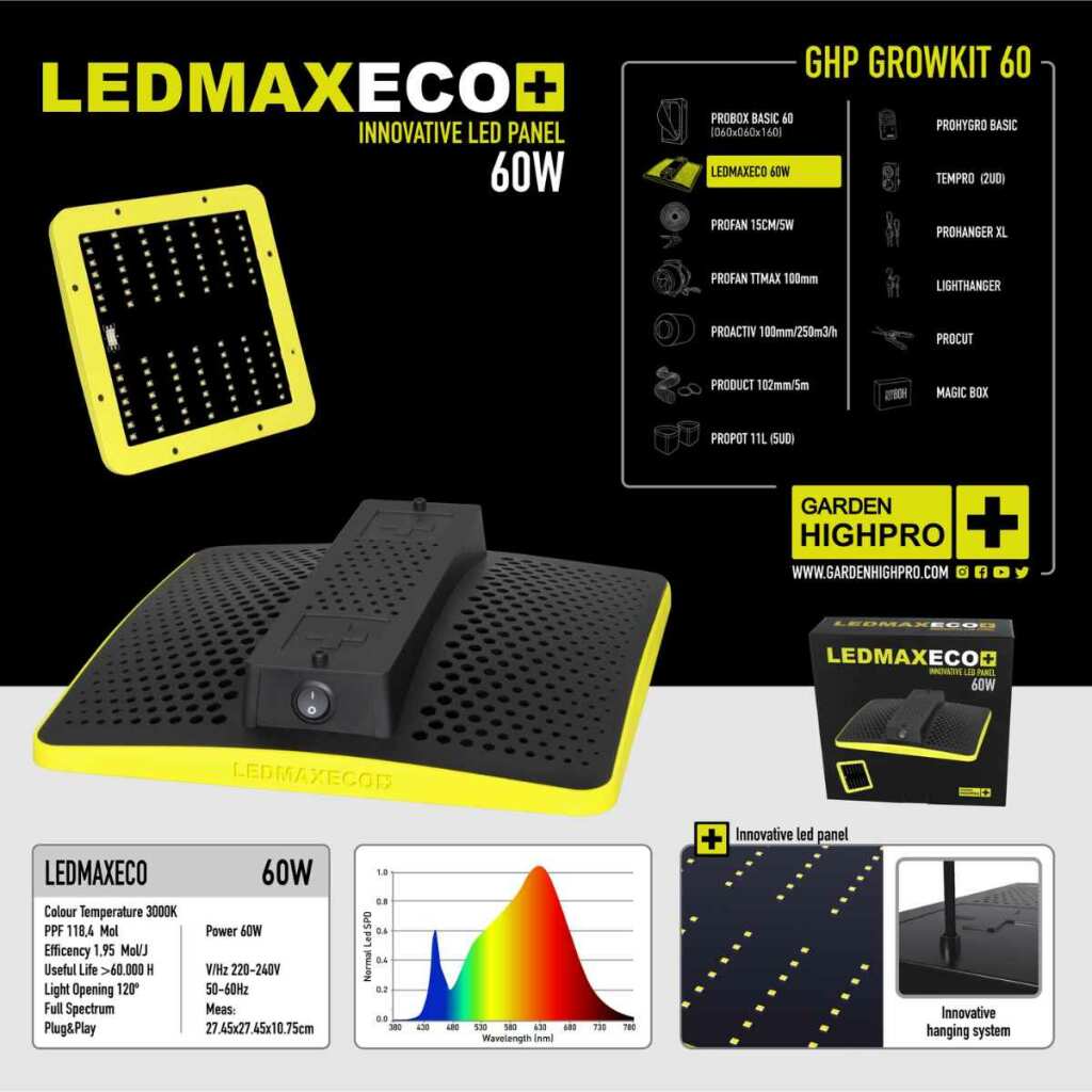 GHP Growbox ECO Komplettset S | LED 60W | 60x60x160cm + OCB Bundle